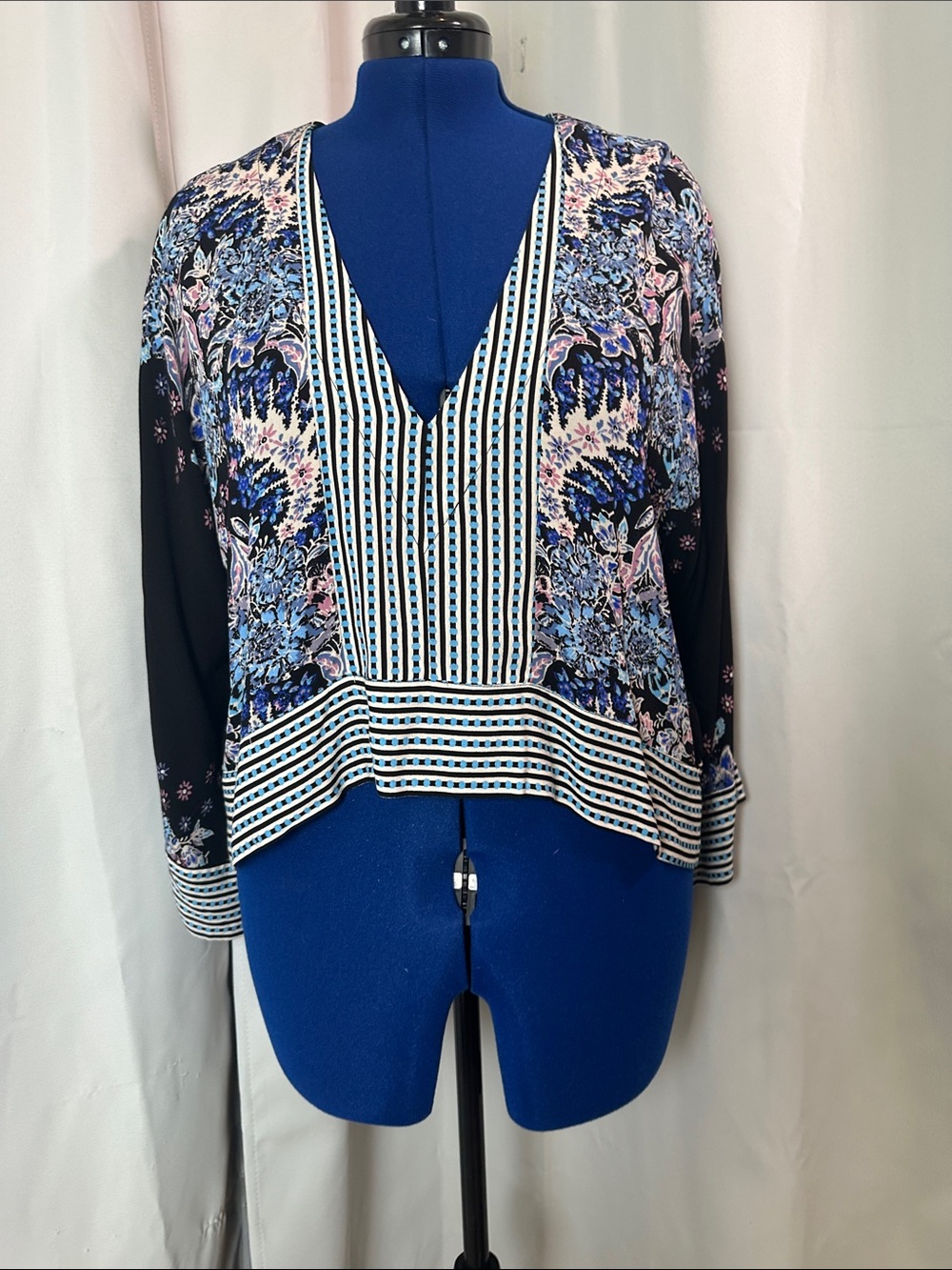 Free People Floral Stripe Mixed-Print Women's Blouse - Size XS